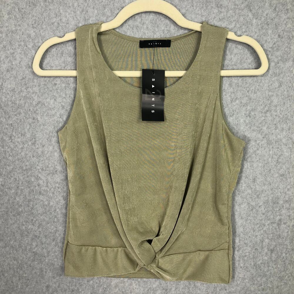 Saints Shirt‎ Womens Large Green Tank Top Knit Ribbed Twist Knit Basic Preppy